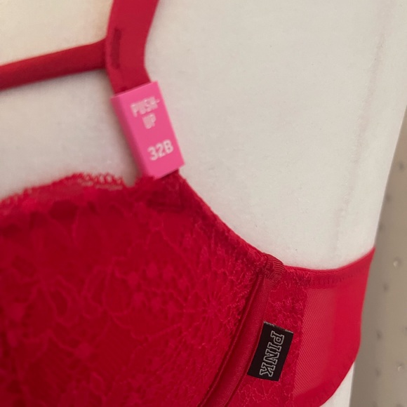 PINK brand red strapped lace push-up bra 32B - Picture 8 of 10